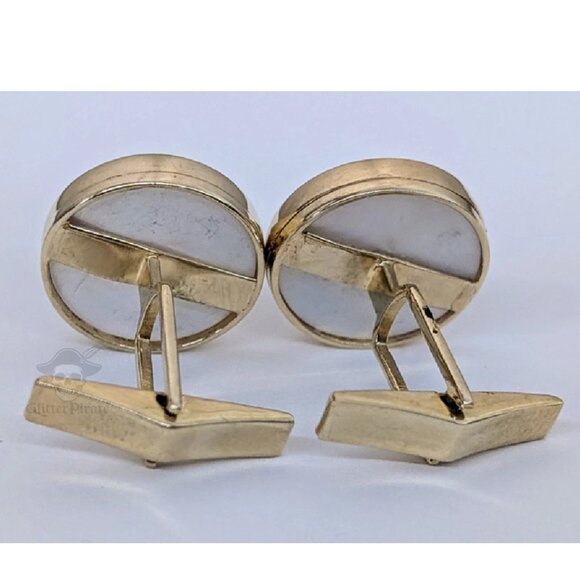 14k yellow Gold 585 Mother of Pearl Screw Pattern Cufflinks